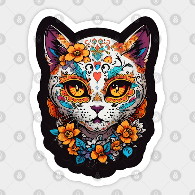 Cat Sugar Skull Halloween Sticker by CatCoconut-Art